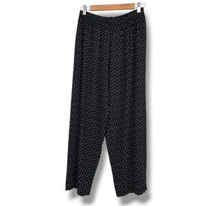 Vintage Blue Womens Wide Leg Elastic Waist Pants Black White Geometric Print